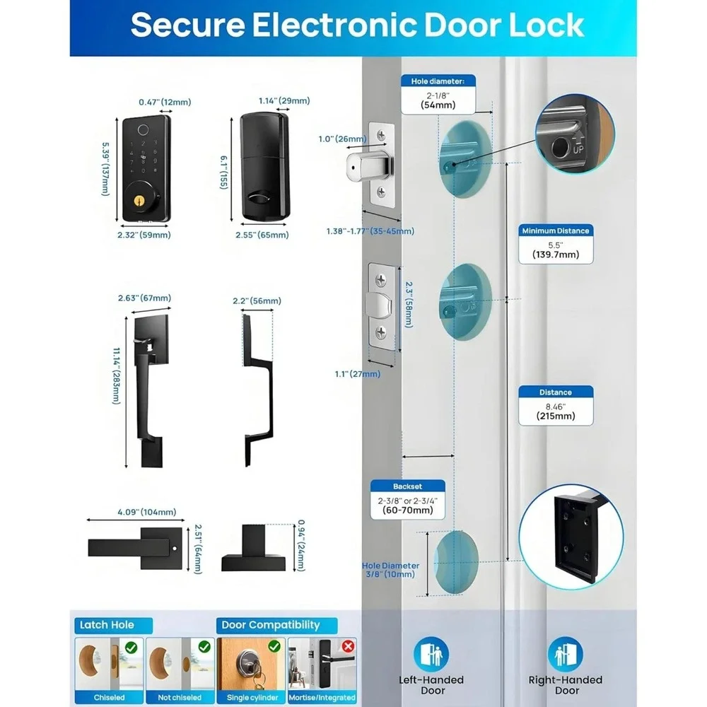 WiFi Smart Keyless Fingerprint Entry Door Lock Handle Set APP‎